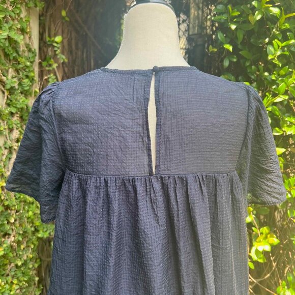 FRANCESCA’S Mi Ami Navy Babydoll Tiered Ruffled Lined Mini Dress Size S Boho - Picture 7 of 14
